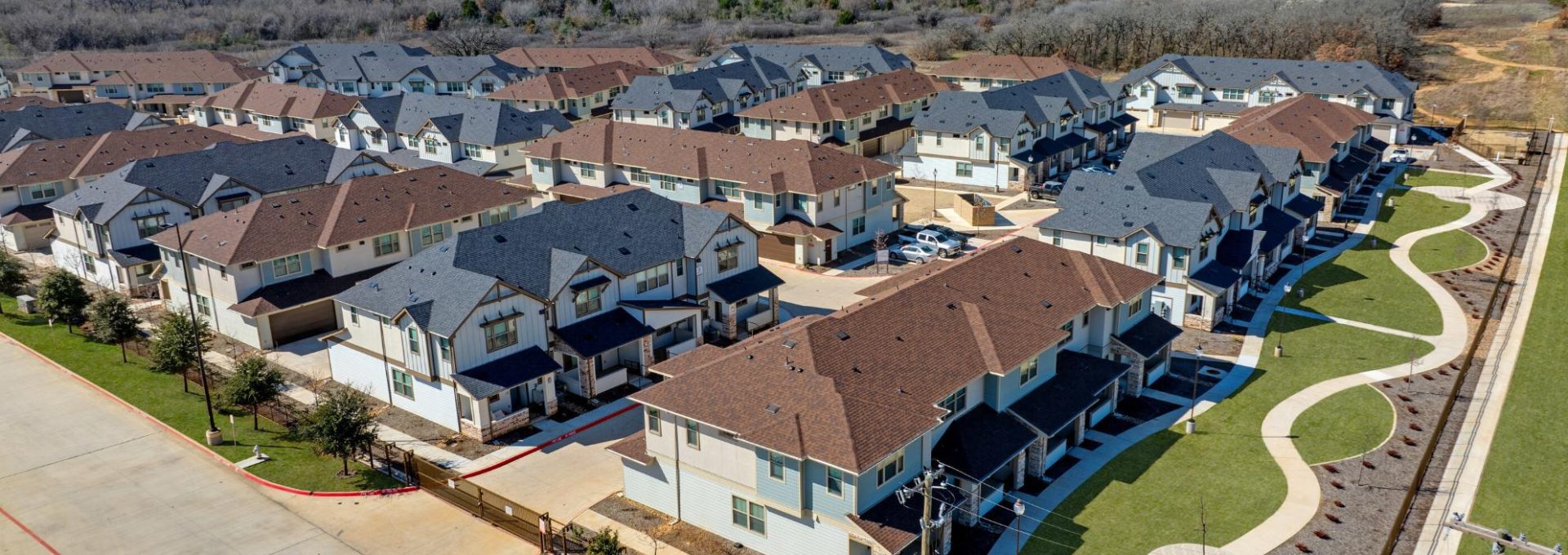 an aerial view of the new homes in the suburbs at The Town Arlington