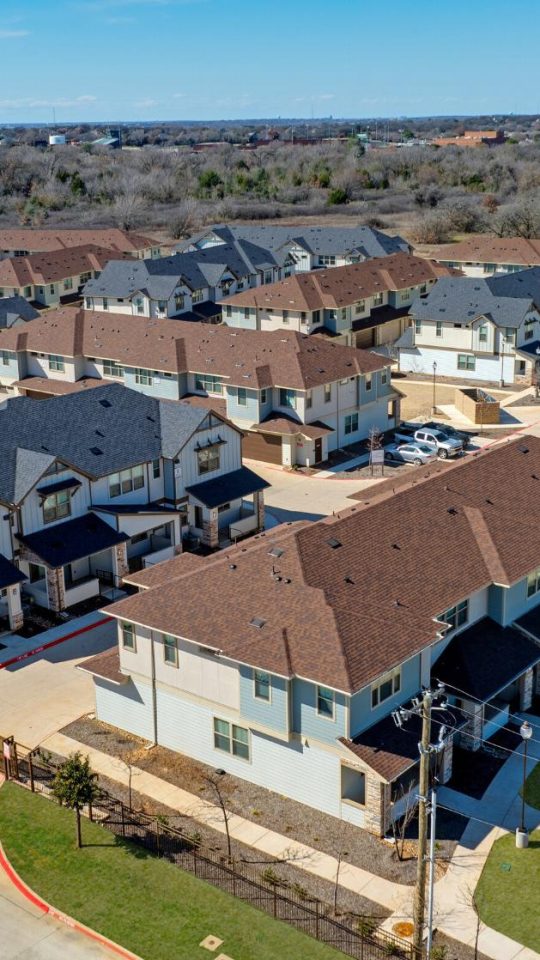 an aerial view of the new homes in the suburbs at The Town Arlington