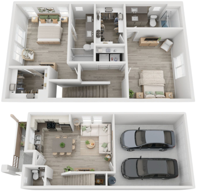 two floor plans with two car garage and living room at The Town Arlington