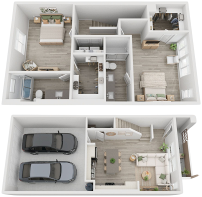 two floor plans with two car garage and living room at The Town Arlington